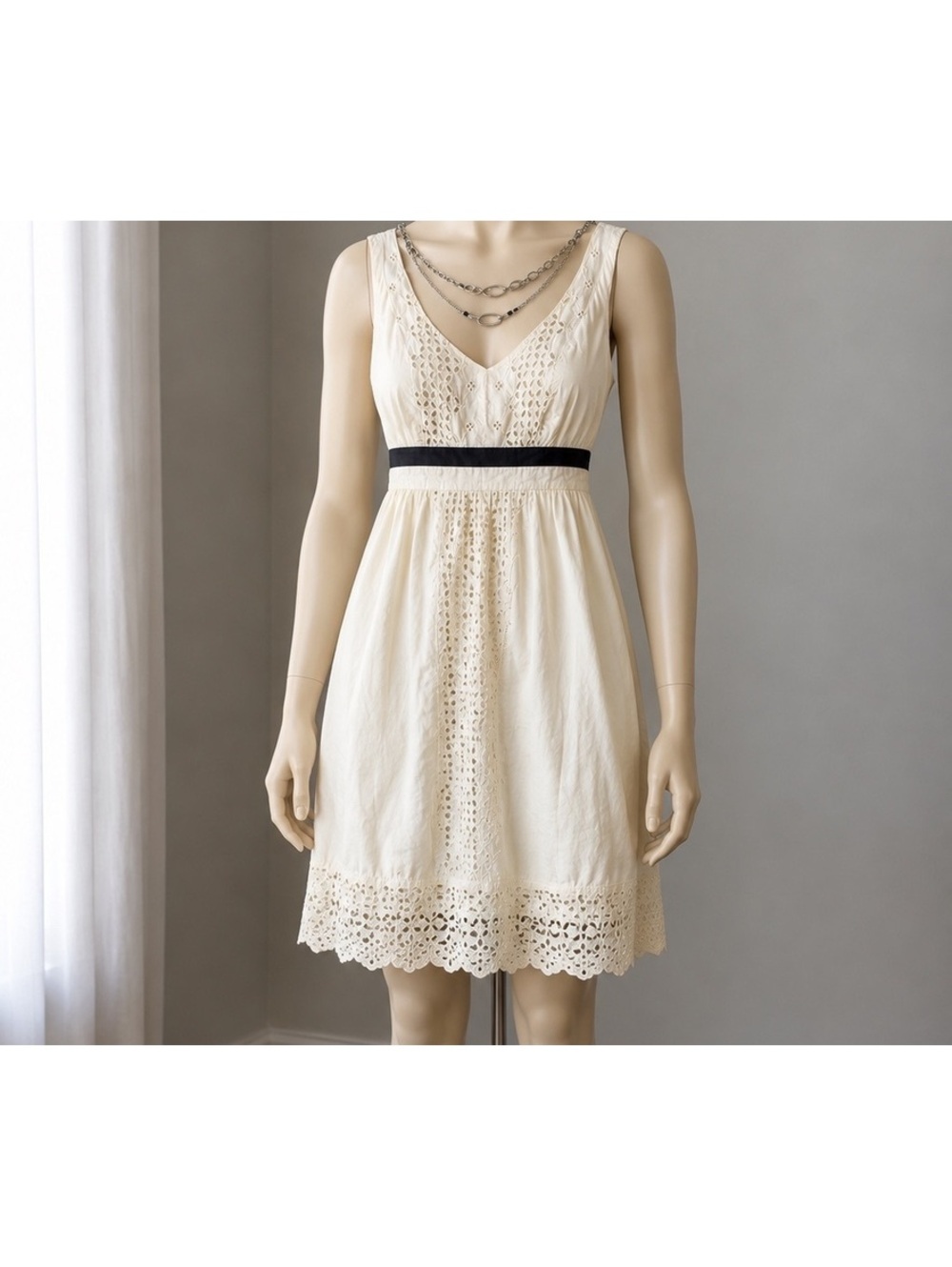 Edme & Esyllte Anthropologie Dress L Ivory Eyelet Embroidery Chain Strap Cotton